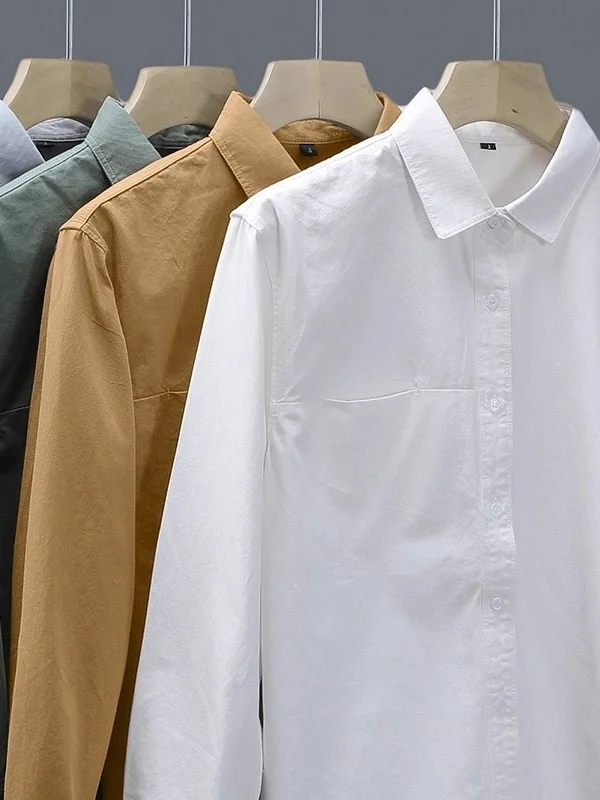

Мужская рубашка с длинным рукавом из плотной ткани для весны и осени, американского стиля, высококачественная, повседневная, деловая, модная, белая, трендовая
