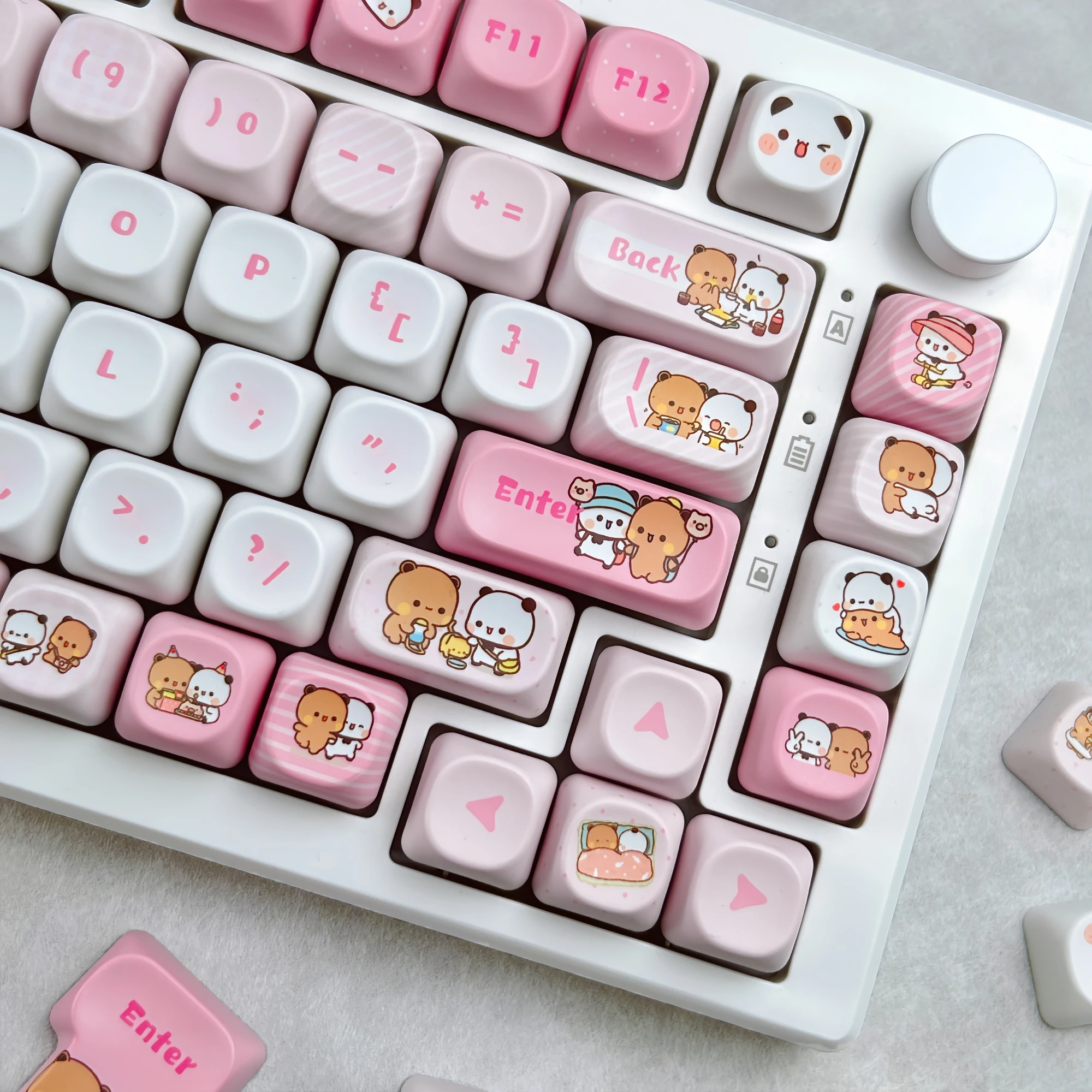 MAIMOOO Pink Cute Yier and Bubu Dudu Keycap MOA Profile Kawaii Panda Bear PBT Custom Korean Keycaps for DIY Mechanical Keyboard