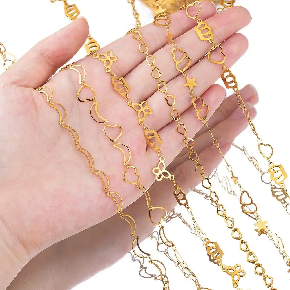Stainless Steel Hollow Chain Flat Chain 1 Meter Length Heart Connecting Chain Love Moon Star Crown Chain Bracelet Making view 5