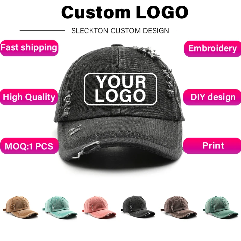 SLECKTON Custom Cap Embroidery Print Baseball Cap for Men and Women Brand Design DIY Logo Summer Sun Hat Retro Cowboy Hat Unisex