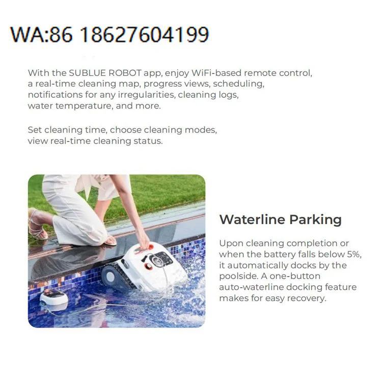 Robotic Pool Cleaner Brushless Motor IPX7 Waterproof Long Battery Life Cordless Design