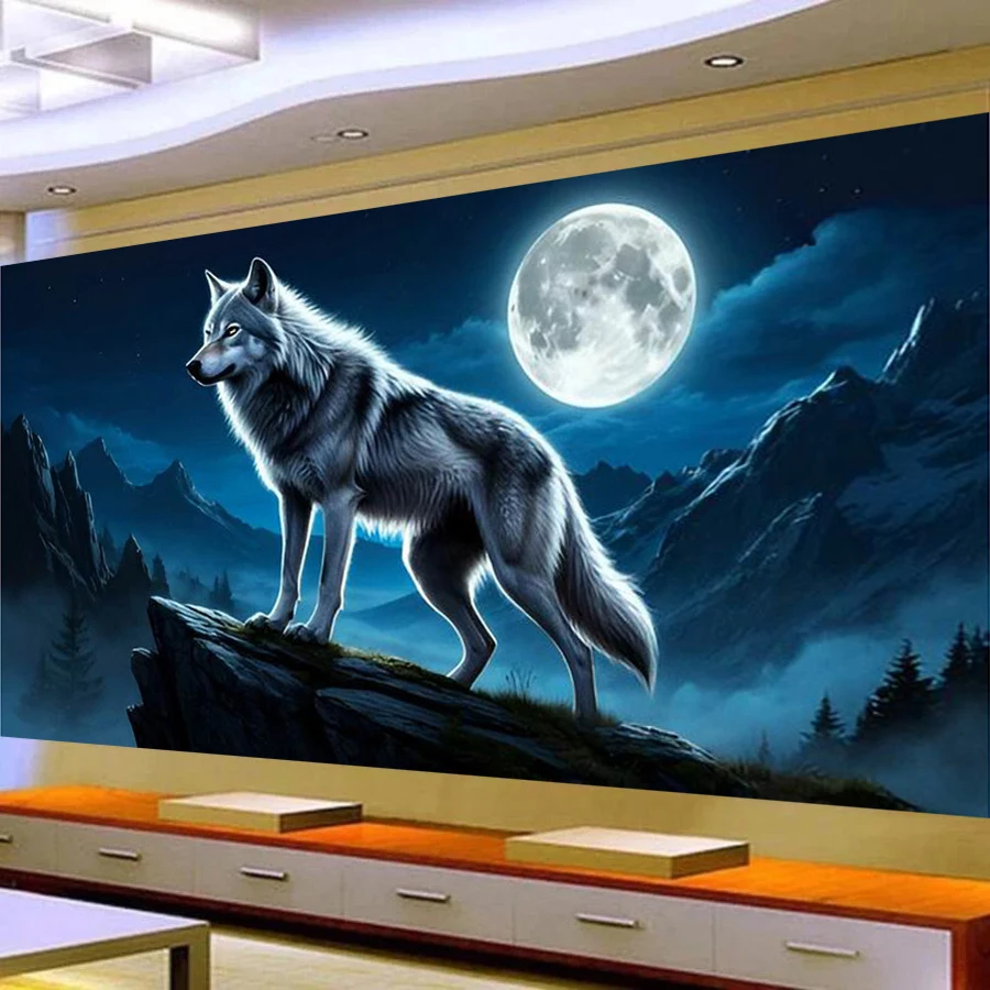 

Fullcang Moon Wolf Large Size Diy Diamond Arts Painting Cross Stitch Kits Animals Full Mosaic Embroidery Picture Wall Decor