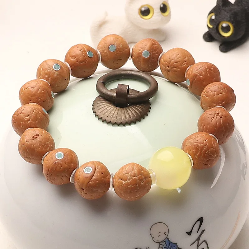 Authentic Nepal Phoenix Eye Bodhi Bracelet Inlaid with Magnesite Turquoise - Unisex Buddhist Bead Gift