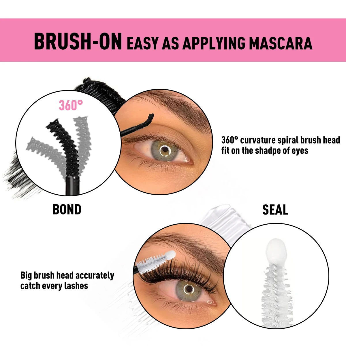 1PC Waterproof Black Mascara Super Strong Hold Lash Bond and Seal, 2-in-1 Lash Glue for DIY Cluster Lashes & Eyelash Extensions