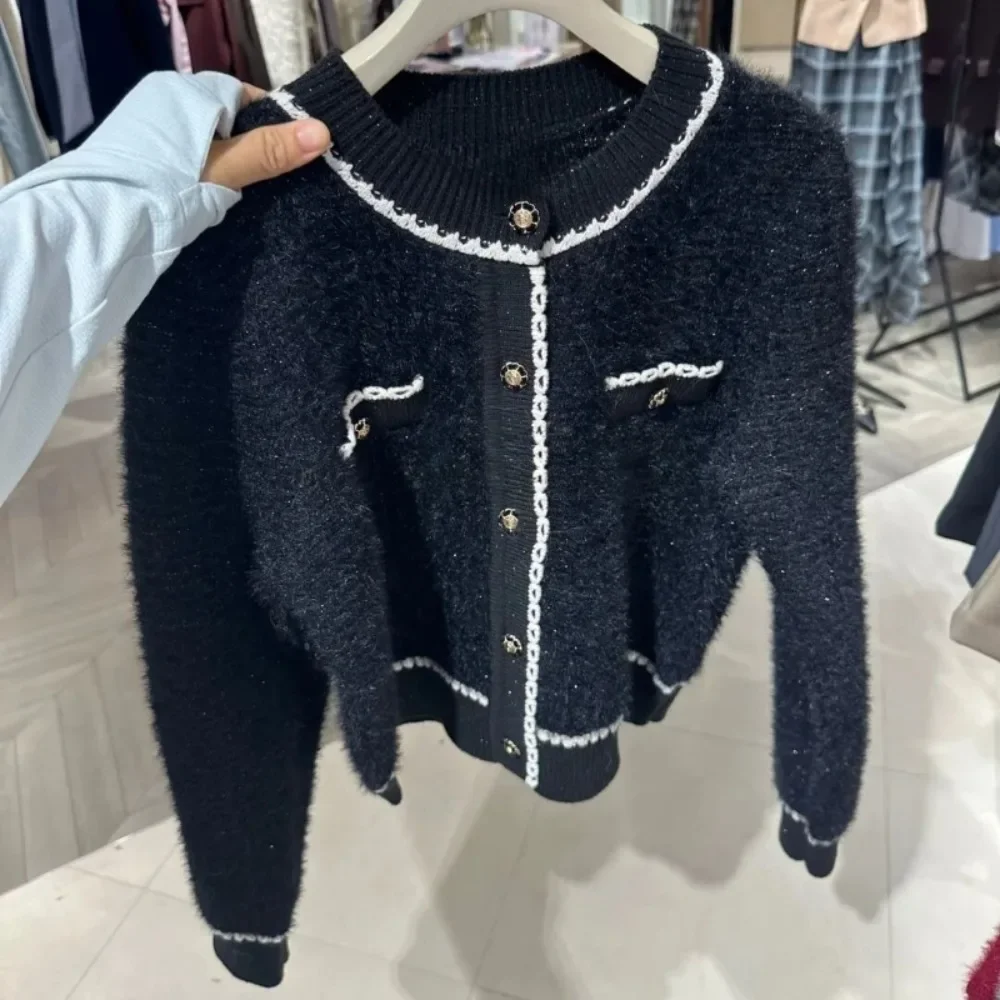 

Повседневный мягкий джемпер с панелями и круглым вырезом, длинными рукавами и рюшами, офисный женский кардиган, японские вязаные топы с маленькой ароматом и оплеткой