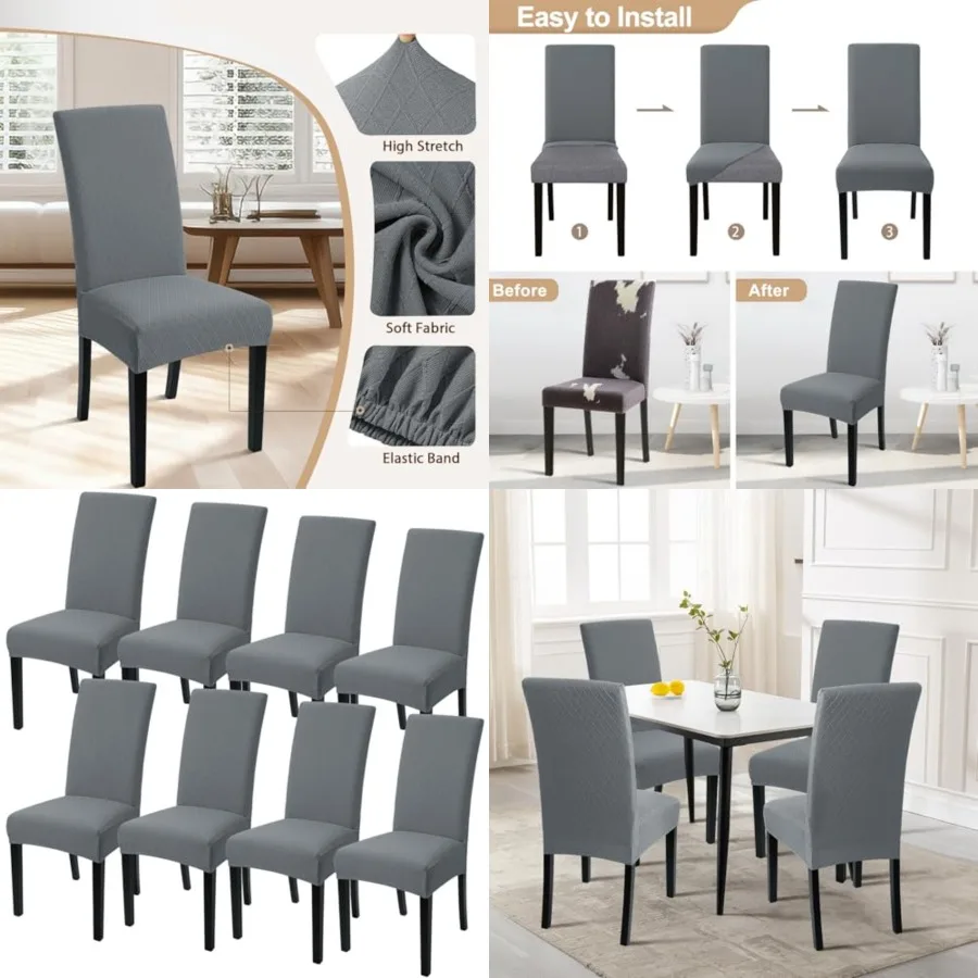 

Dining Room Chair Covers, Stretch Jacquard Parsons Chair Slipcovers Removable Washable Kitchen Chair Protector Cover for Dining