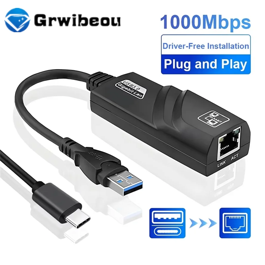 

1000Mbps Ethernet Adapter 2.5G USB 3.0 Type C to RJ45 Network Card Wired Ethernet Gigabit Adapter Lan Card Hub for MacBook iPad