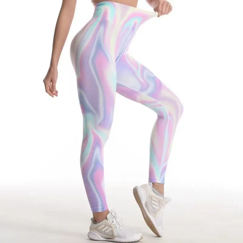 Sexy sem costura malha leggings para mulheres, gradiente Yoga calças, Butt Lift, cintura alta esportes calças justas, Tie tingido ginásio calças, Run