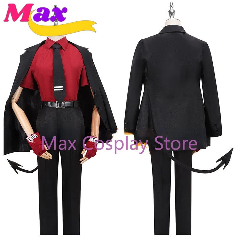 Max Game the Awesome Demon Justice Cosplay Costume Adult Women Men Outfits Shirt Pants Jacket Tail Halloween Carnival