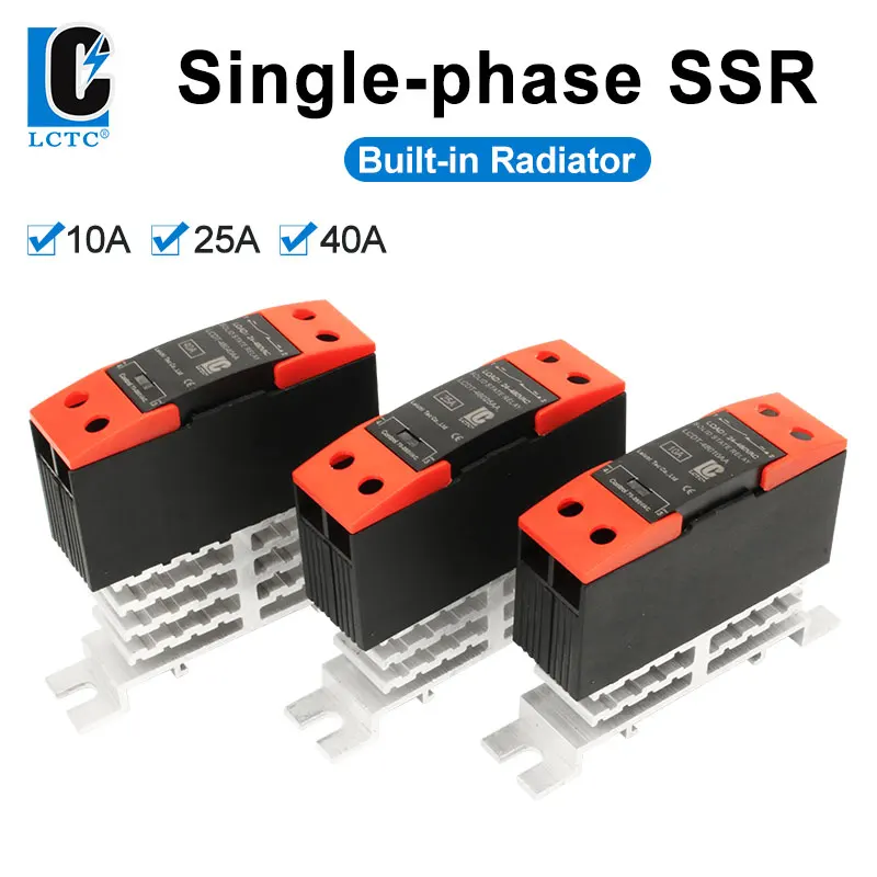 LCTC 10A 25A 40A Przekaźnik półprzewodnikowy na szynę DIN Jednofazowy SSR z radiatorem Sterowanie DC Sterowanie AC/AC Sterowanie AC/DC Sterowanie DC