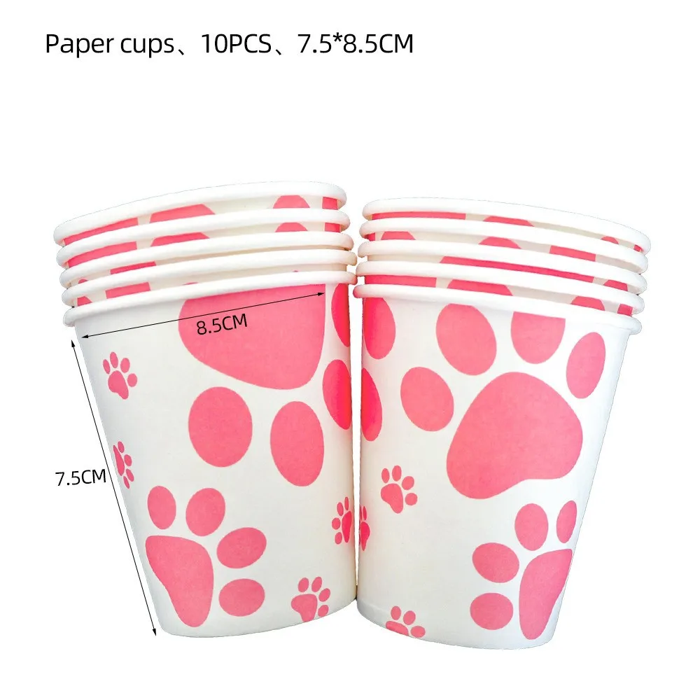 Pink Dog Paw Birthday Party Decoration Dog Pet Party Paper Tray Paper Cup Paper Towel Tablecloth Tableware Set Pet Party  379