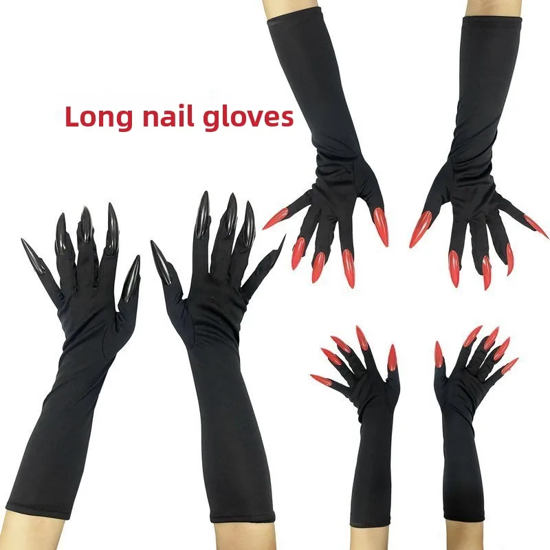 

Страшные перчатки ведьмы-призрака, длинные ногти, реквизит для Хэллоуина, аксессуары, перчатки с террорирующими когтями, длинные перчатки из полиэфирного волокна