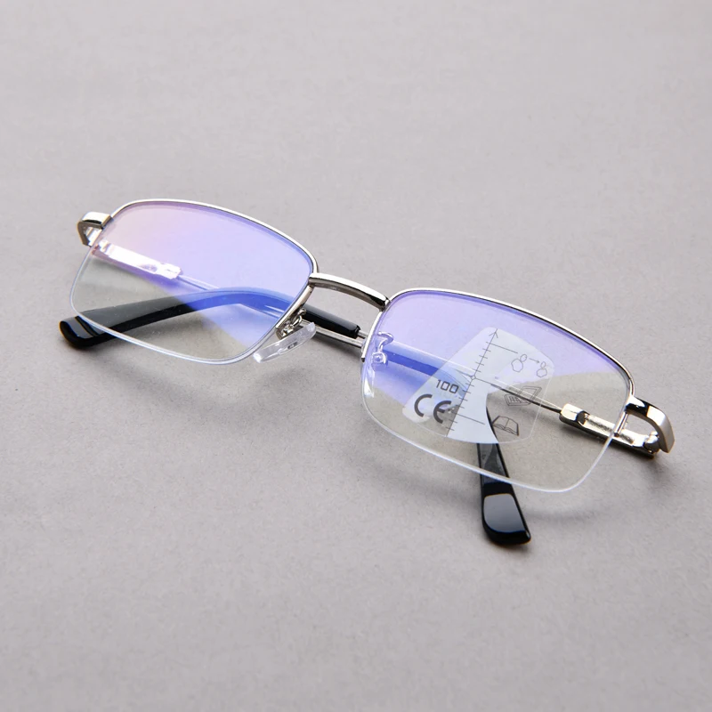 3-in-1 progressive multifokale Lesebrille für Herren, Halbrahmen-Brille, leicht weit und nah aussehen, +1,0 bis +4,0 – Detail 8