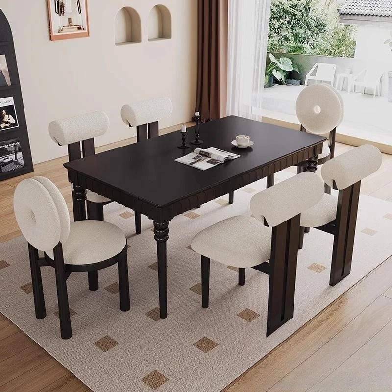Nouvelle chaise de salle à manger premium noir, combinaison tout en bois massif, rétro rectangulaire, petite table à manger et chaises pour la maison