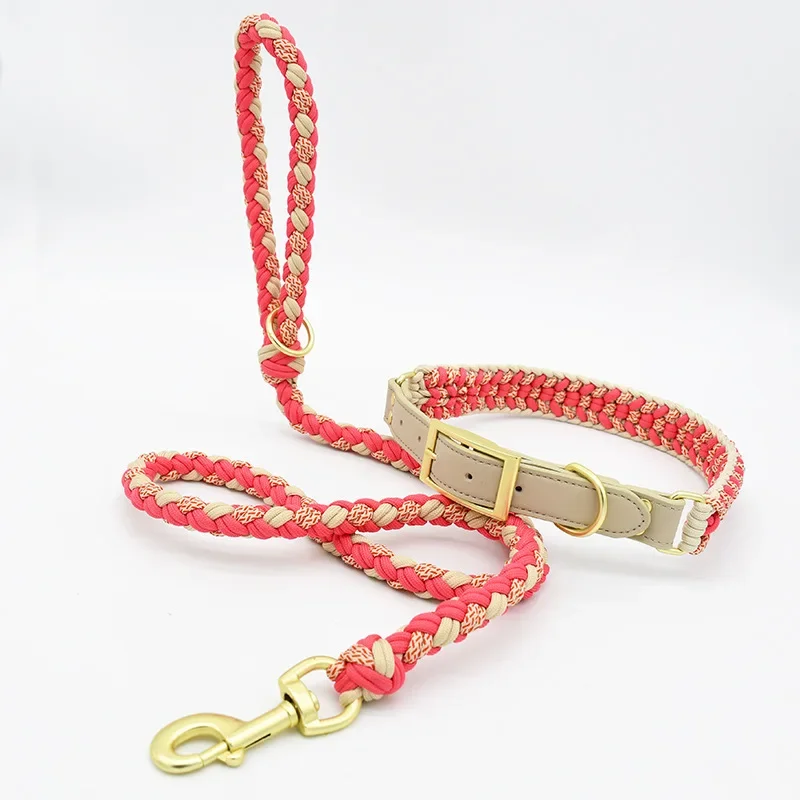 Durable Braided Pet Collar with Metal Pin Buckle soft leather Woven Pet leash Knitted Rope Pet Collar Classic Puppy Collars