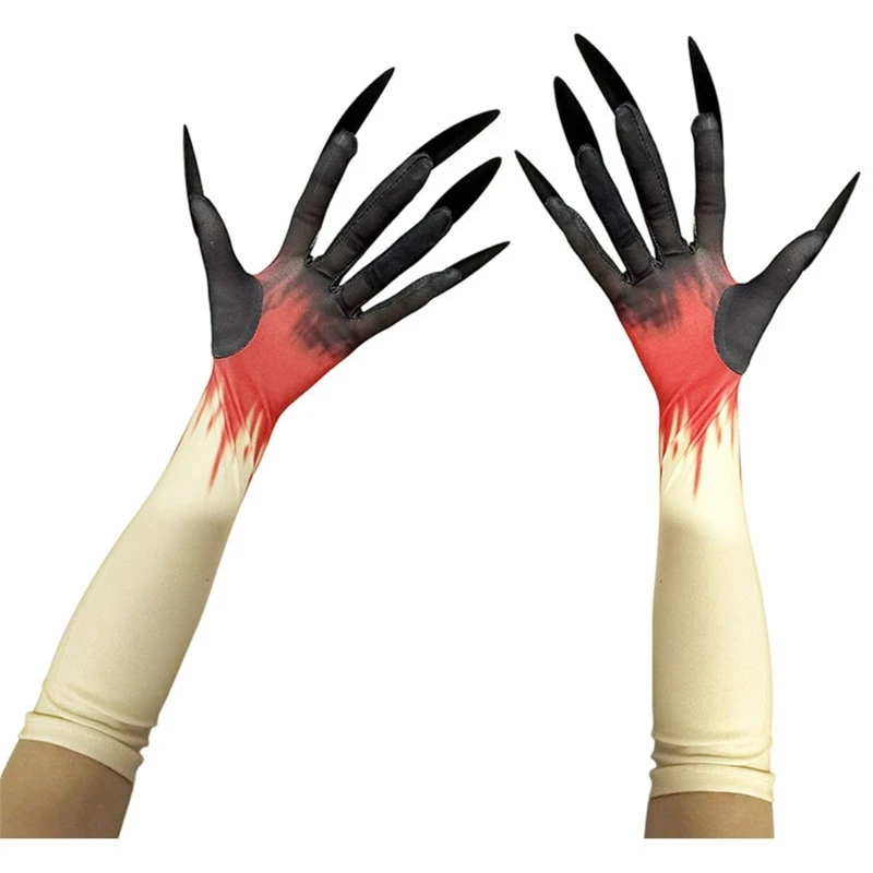 

Halloween Horror Nails Gloves Long Wear Comfortable Scary Role Play Gloves For Cosplay Event And Spooky Theme Parties