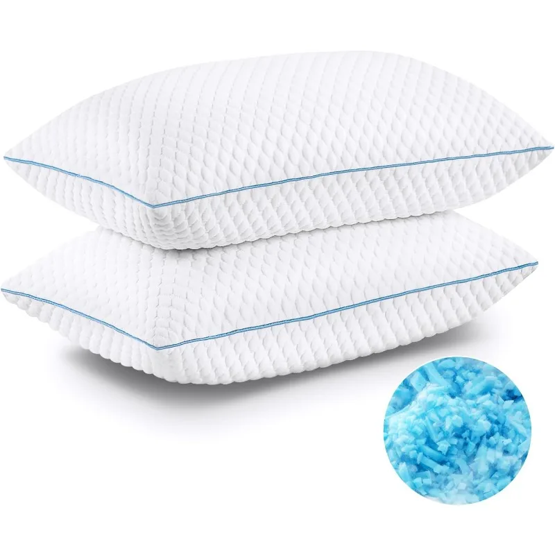 

Cooling Bed Pillows Queen Size Set of 2, Shredded Memory Foam Pillows for Side Back Stomach Sleepers, Luxury Cool Gel Adjust