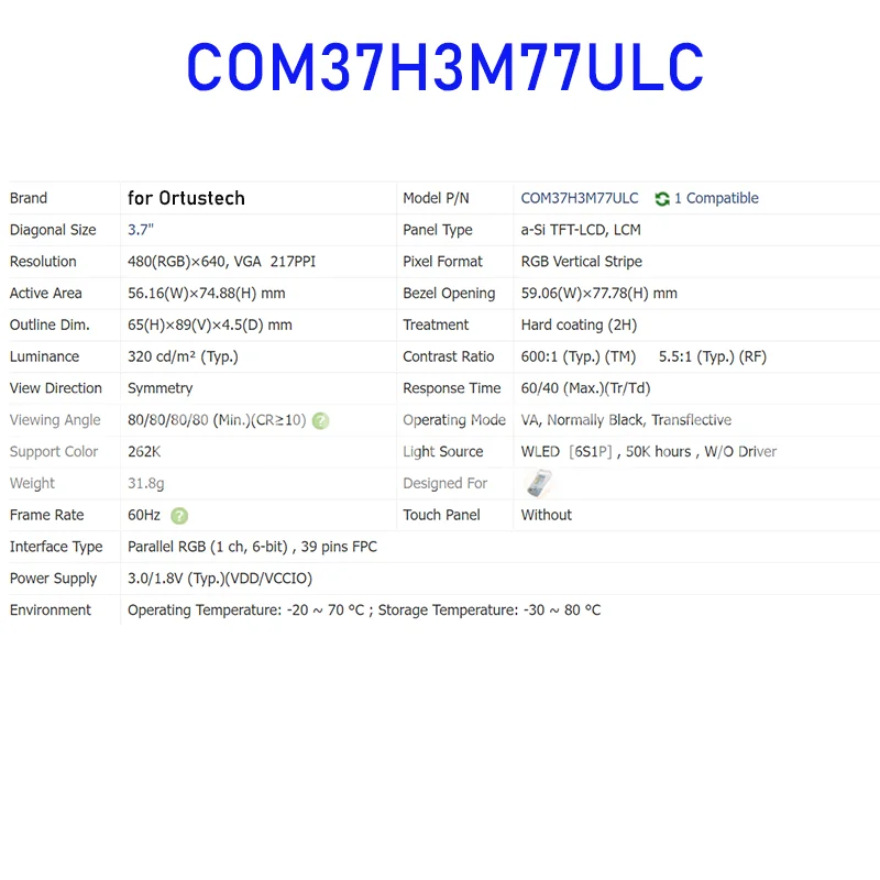COM37H3M77ULC 3.7 Cal oryginalny LCD Panel wyświetlacza dla Ortustech nowa i szybka wysyłka 100% przetestowane