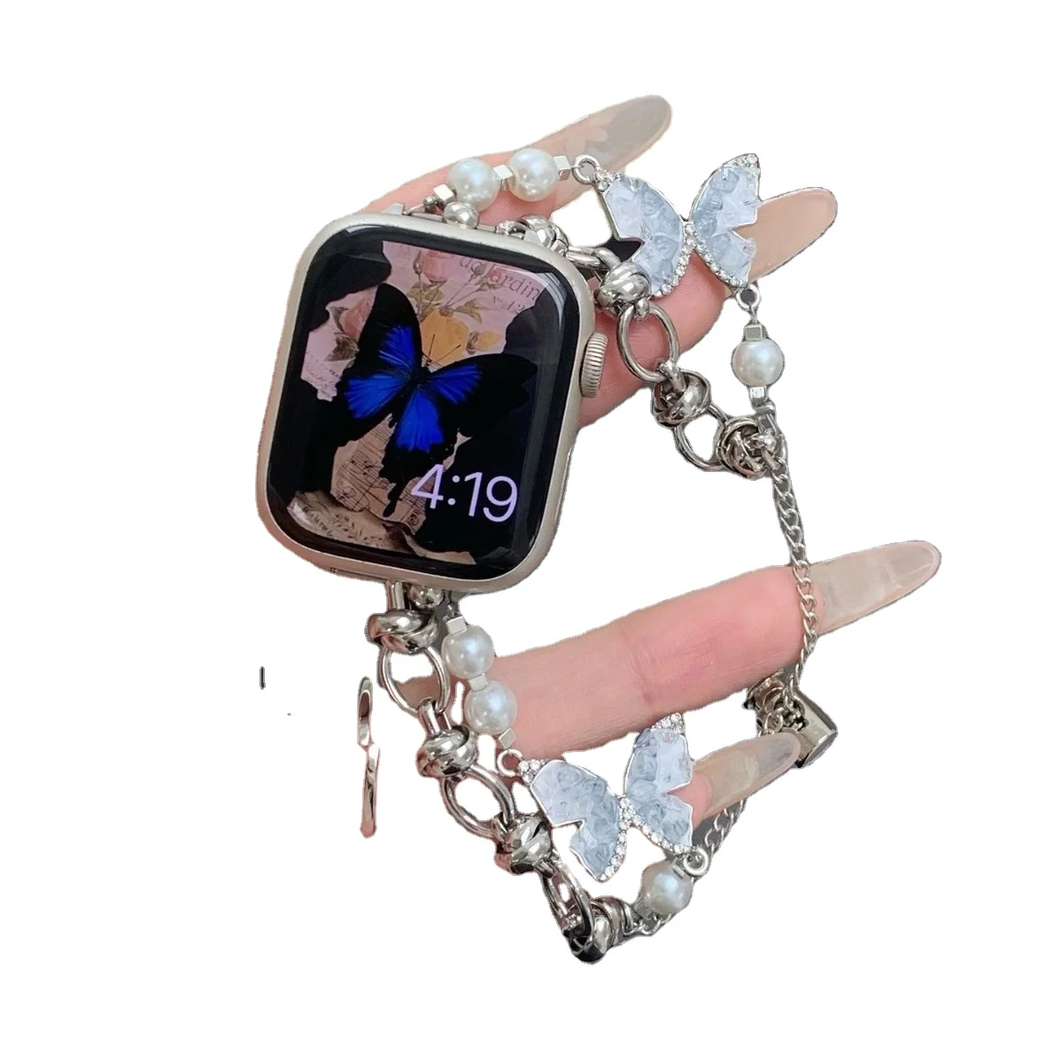 Fashion new simple crystal butterfly metal chain strap suitable for Apple Watch 9 8 generation series