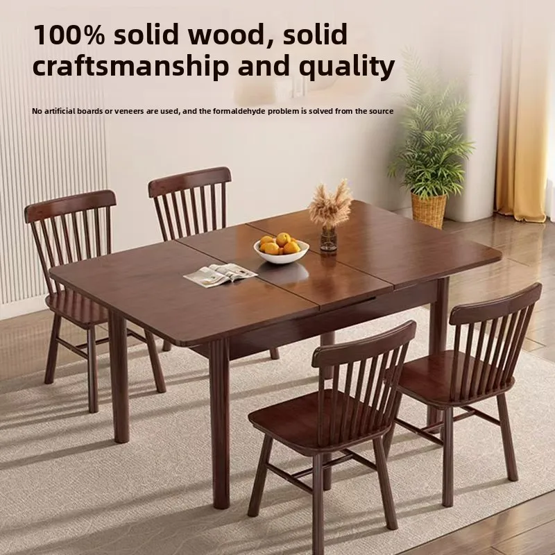 Extendable Wooden Dining Table Kitchen Dining Room Furniture Adjustable Size 90/100/120cm Walnut Space Saving Table
