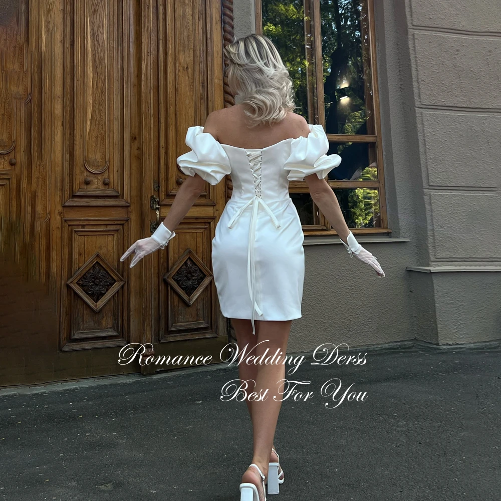 エレガントなプリーツショートシースウェディングドレス女性2025パフスリーブスプリットVネックオープンバックブライダルガウンベスティドスデノビアカスタマイズ