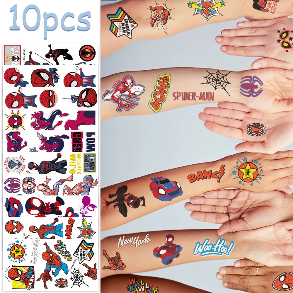 10 قطعة ديزني الكرتون الرجل العنكبوت المؤقتة الوشم ملصق لعبة المنتقمون سبايدرمان DIY بها بنفسك الوجه الذراع هيئة الفن مقاوم للماء الوشم لعبة طفل