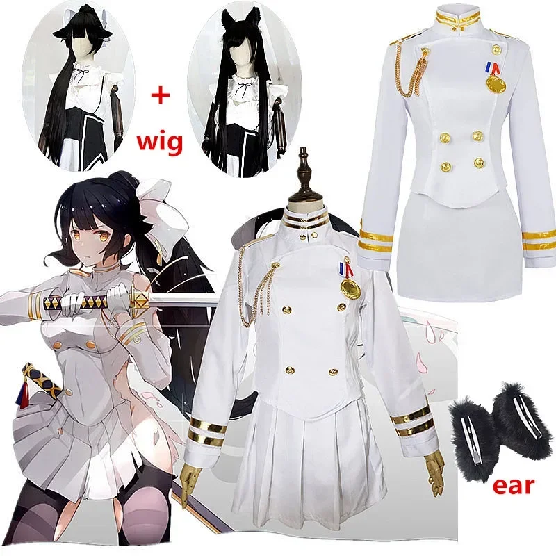 

Game Azur Lane White Ship Uniform Cosplay Costume Women Dress Atago Takao Coat +Skirt+Gloves+Socks+Headgear Costumes and wig