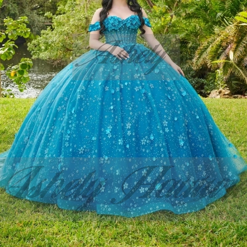 Aangepaste Glanzend Fuchsia Vrouwen Prom Jurken Speciale Gelegenheid Bloem Lace Up Puffy Lange Party Vestido De xv Quinceanera 15/16