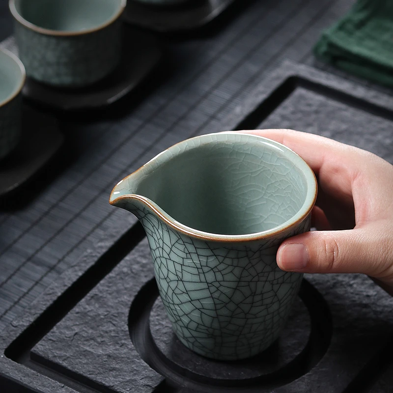 

Handmade Blue Porcelain Gong Dao Cup Ceramic Ice Crack Lingao Tea Set for Home Use Tea Ceremony Accessories Pure Color Design