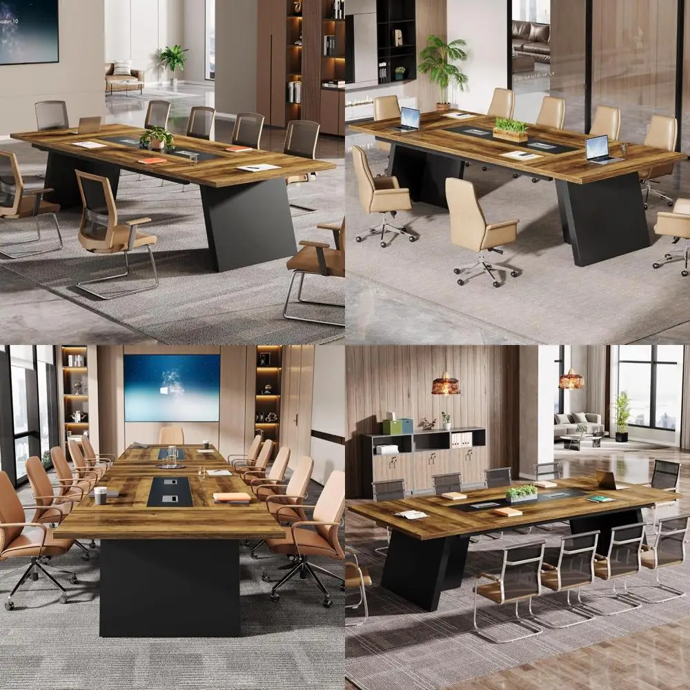 Modern 8ft Conference Room Table with Cable Management for Large Business Seminars and Office Meetings