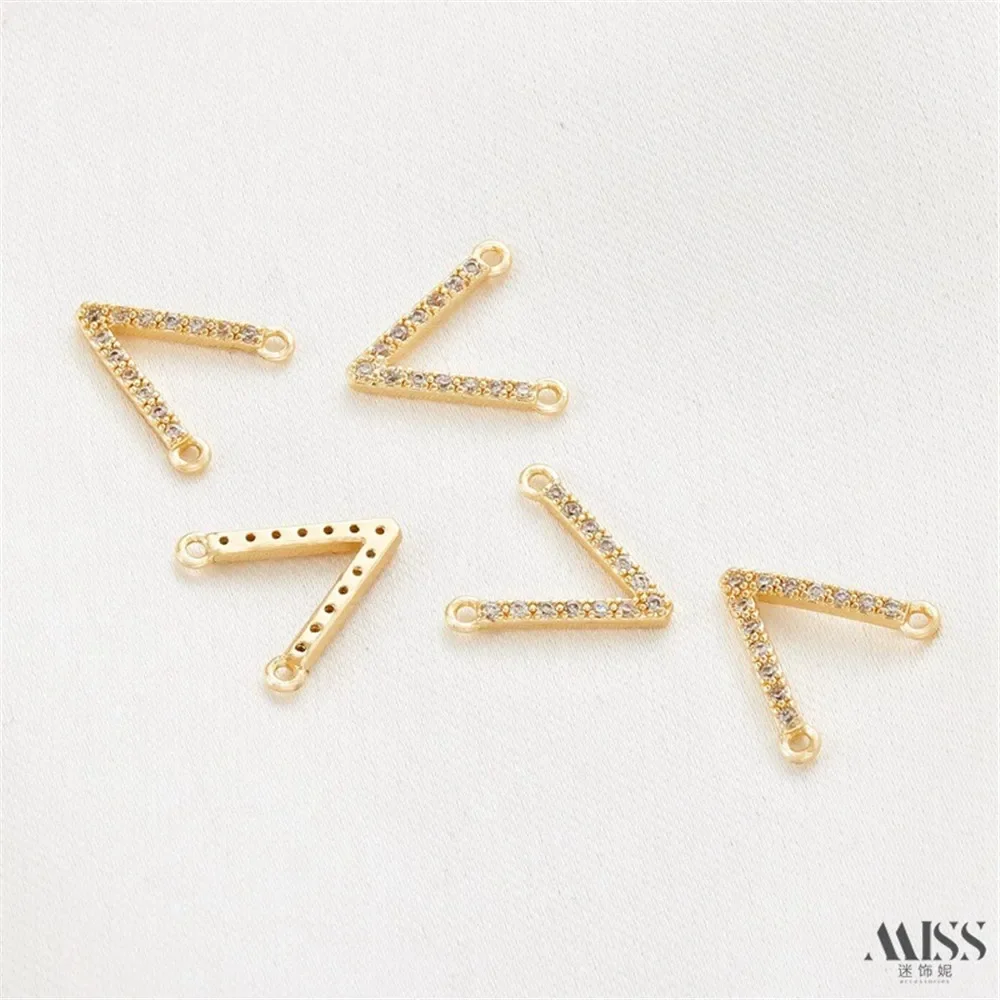 14k saco de ouro incrustado zircão em forma de v pingente duplo diy colar artesanal pingente pendurado acessórios de jóias
