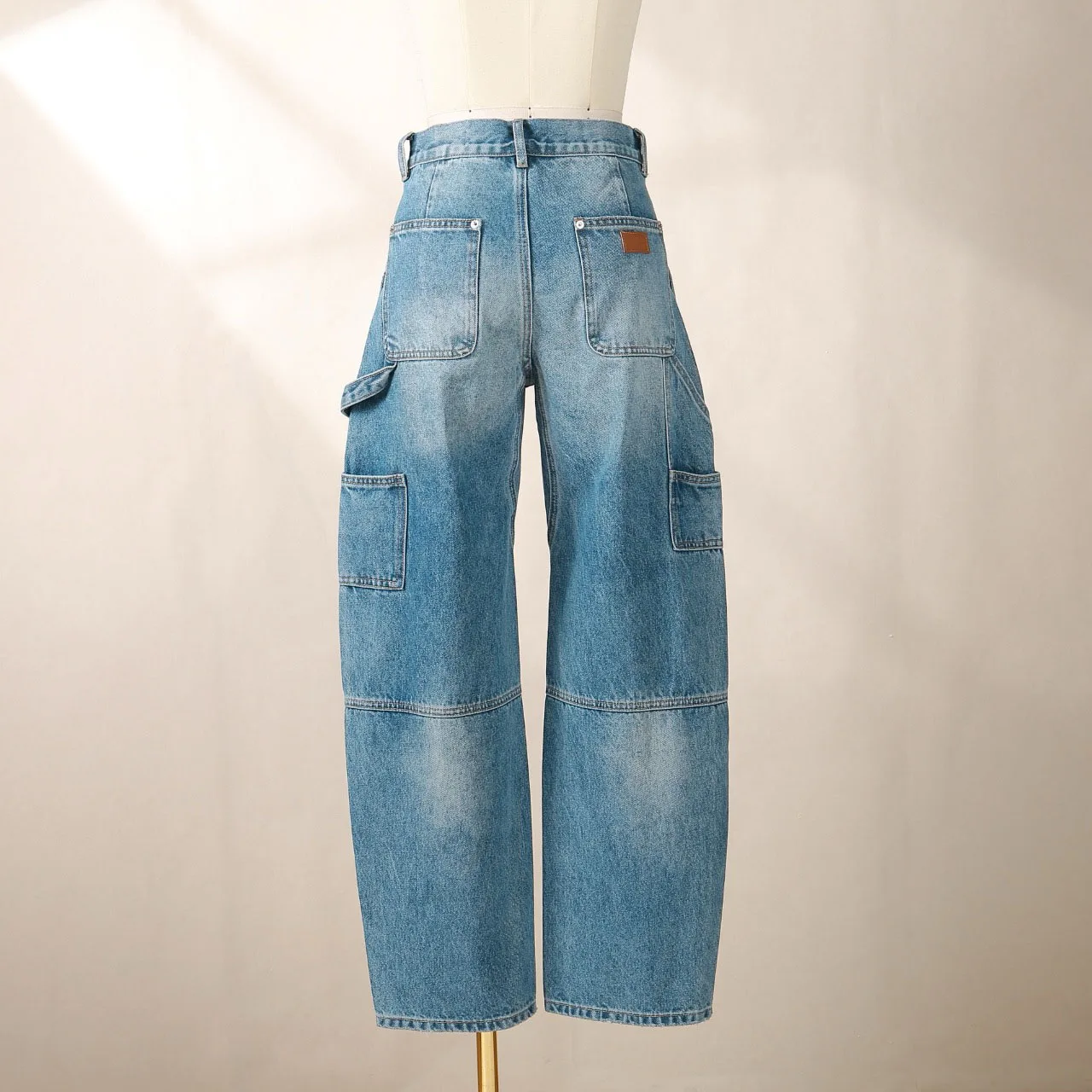 25 New Spring Design Cool Denim Blue French Washed High Waisted Wide Leg Multi Pocket Denim Straight Leg Pants