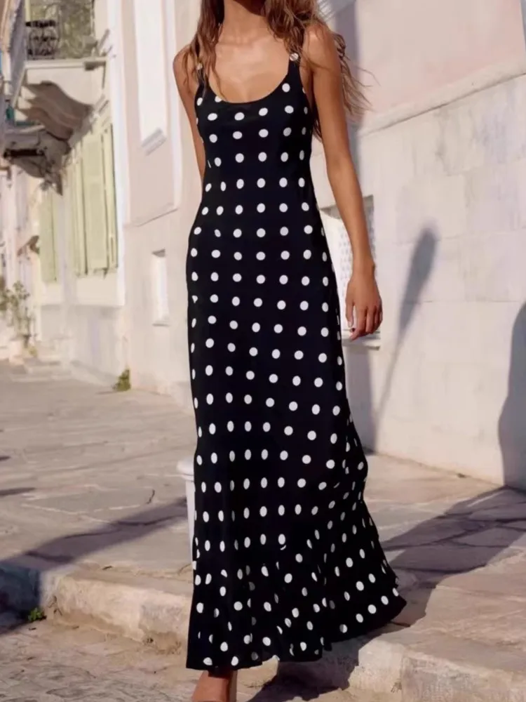 

Summer New Dress Polka Dot Print Waist-hugging Sexy Ruffle Long Dress Fashion Elegant Casual Beach Party Dresses Robe Femme
