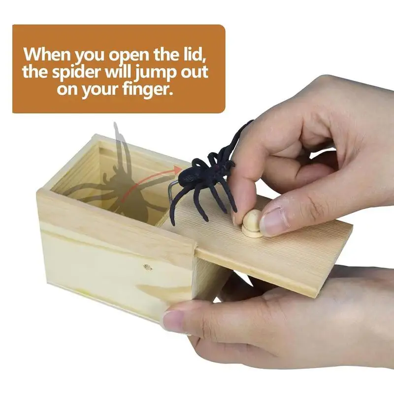 Trick Spider Funny Scare Box Wooden Hidden Box Quality Prank Wooden Scare Box Fun Game Prank Trick Friend Office Toys