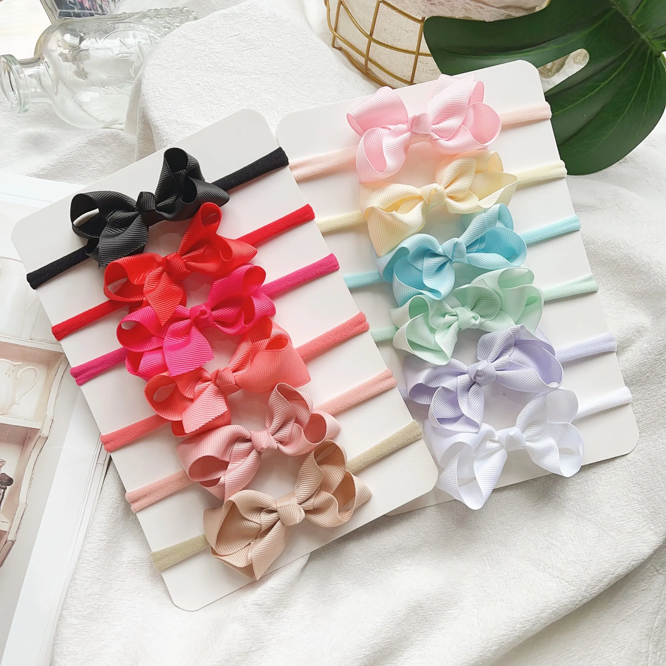 

1Pcs Kids Bows Solid Color Headband For Baby Bowknot Girls Ribbon Elastic Hair Bands Handmade Turban Headwear Hair Accessories