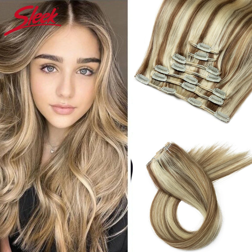 Sleek Straight Clip In Human Hair Extensions Blonde P6/613 P8/613 P27/613 P4/27 Clip In Remy Hair 7Pcs Set Salon-Grade Quality