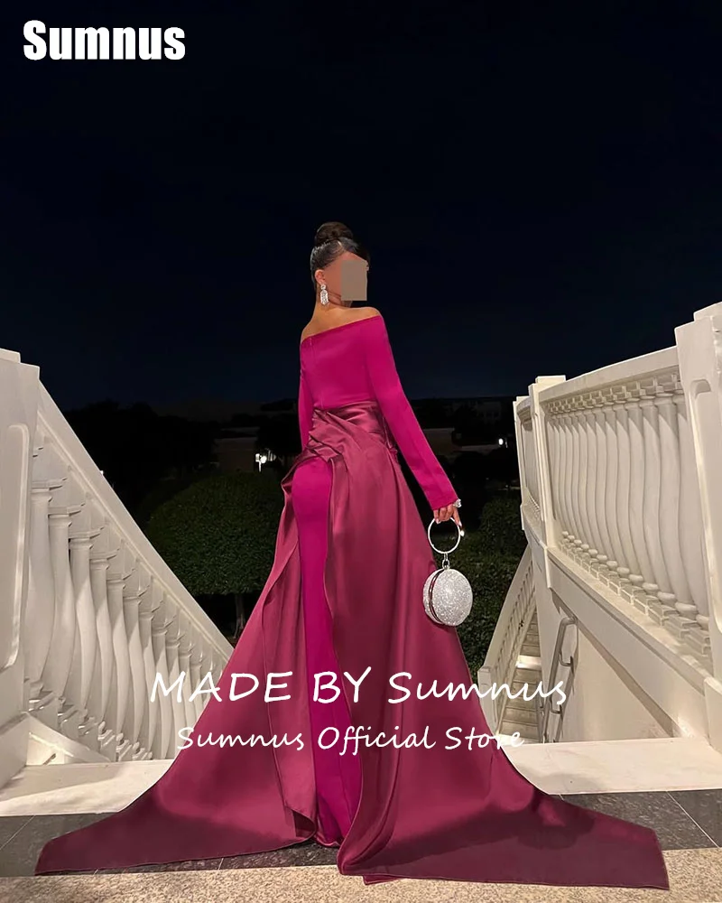 SUMNUS Formal Contrast Color Satin Evening Prom Gowns Mermaid Party Dresses Floor-Length Long Sleeves Party Dresses Customized