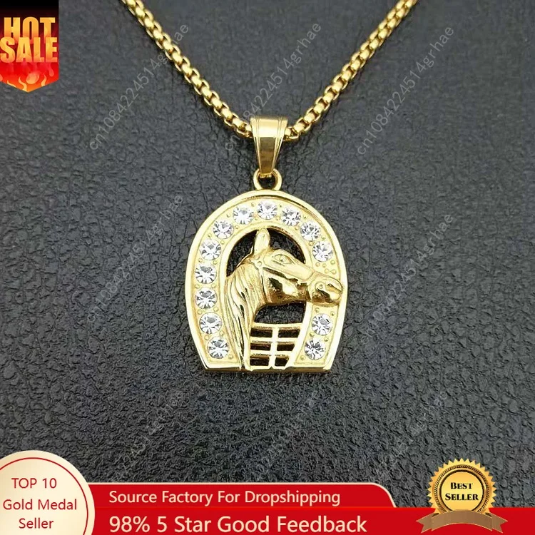 Nuevo collar de acero inoxidable con forma de herradura de color dorado, collar con colgante de caballo, collares de marca, regalo de joyería de moda para mujer