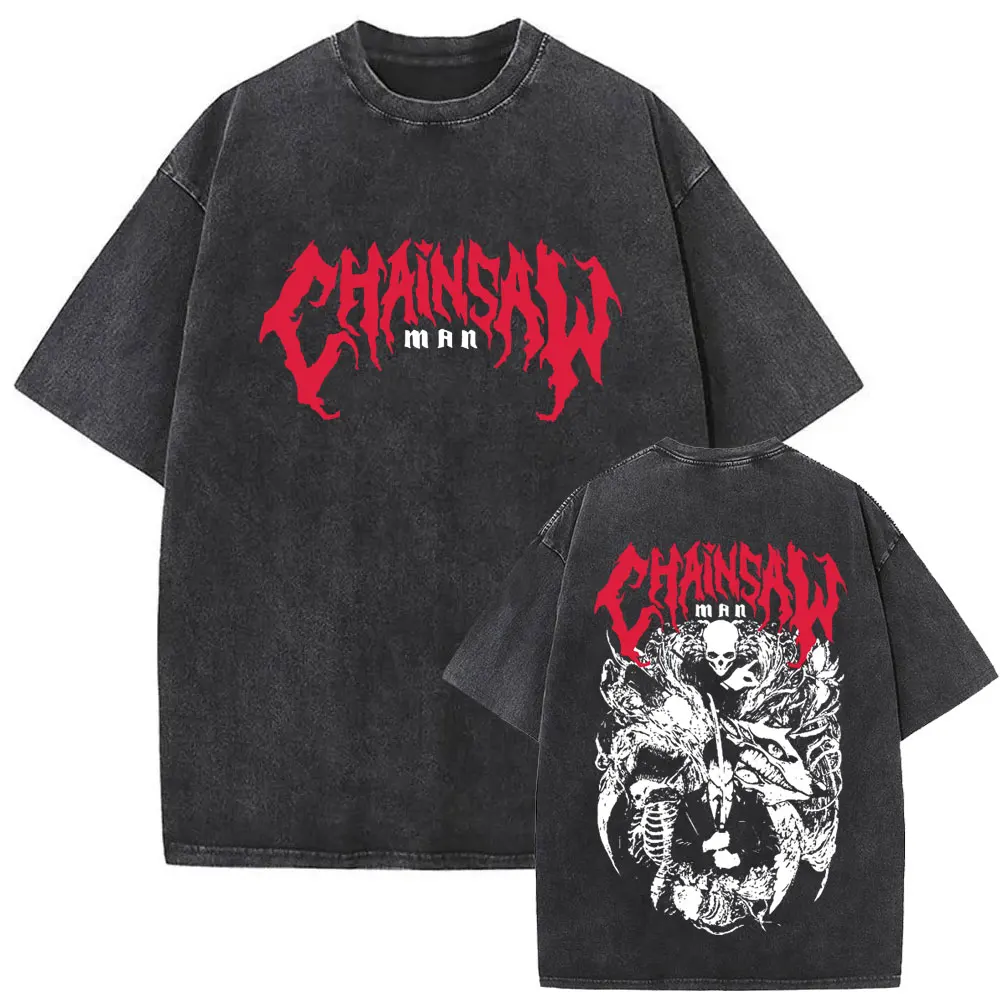 

Anime Chainsaw Man Hayakawa Aki Washed Vintage T-shirt Men Women Fashion Oversized Tee Shirt Men's Manga High Quality T Shirts