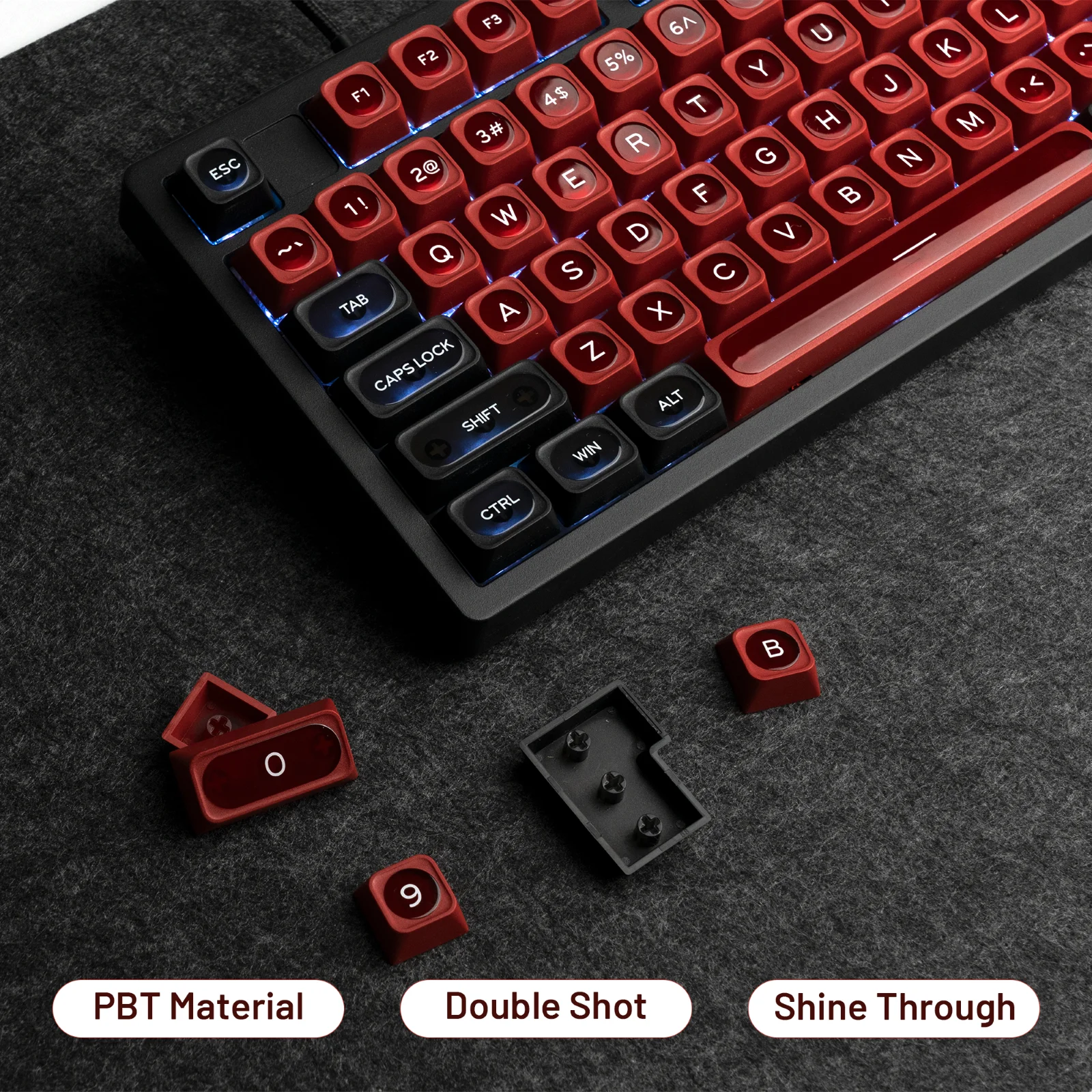 Imagem -04 - Duplo Tiro Keycaps Brilhar Através Keycaps Cereja Perfil 136 Chaves Vermelho e Preto