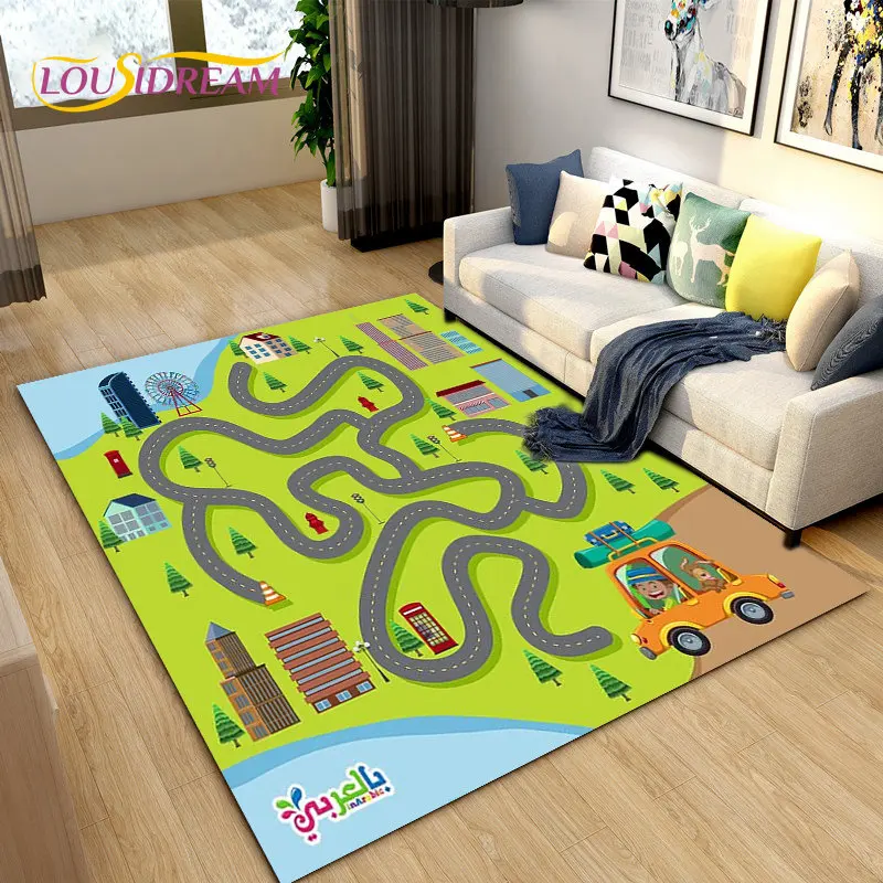 Kids Baby Playmat Highway City Traffic Playroom Area Rug Large,Carpet Rug for Living Room Bedroom ,Bathroom Non-slip Floor Mat