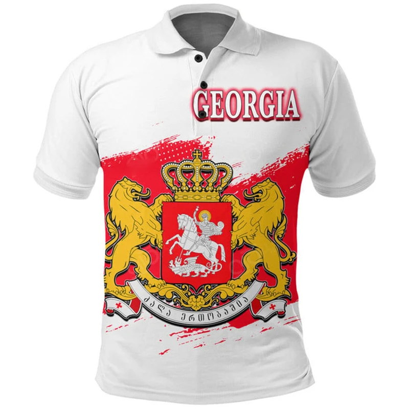 Custom Name Georgia Flag Graphic Polo Shirt Summer Casual Unisex Pullover Boys and Girls Loose Jersey Short Sleeve Tops