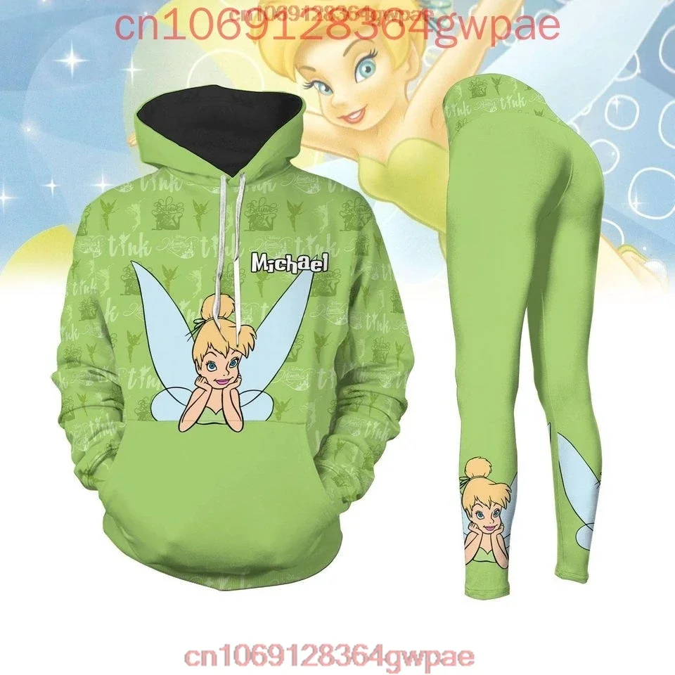 Disney Tinker Bell Christmas Hoodie and Leggings Yoga Set Women's Princess Hoodie Yoga Pants Sweatpants Fashion Tracksuit Set