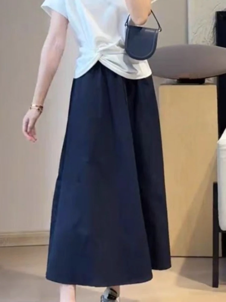 2026 Summer Leisure A- Line Chinese Origin Simple Plus Size Mid Length Skirt Solid Big Size Half Skirt for Women with Pocket image 4