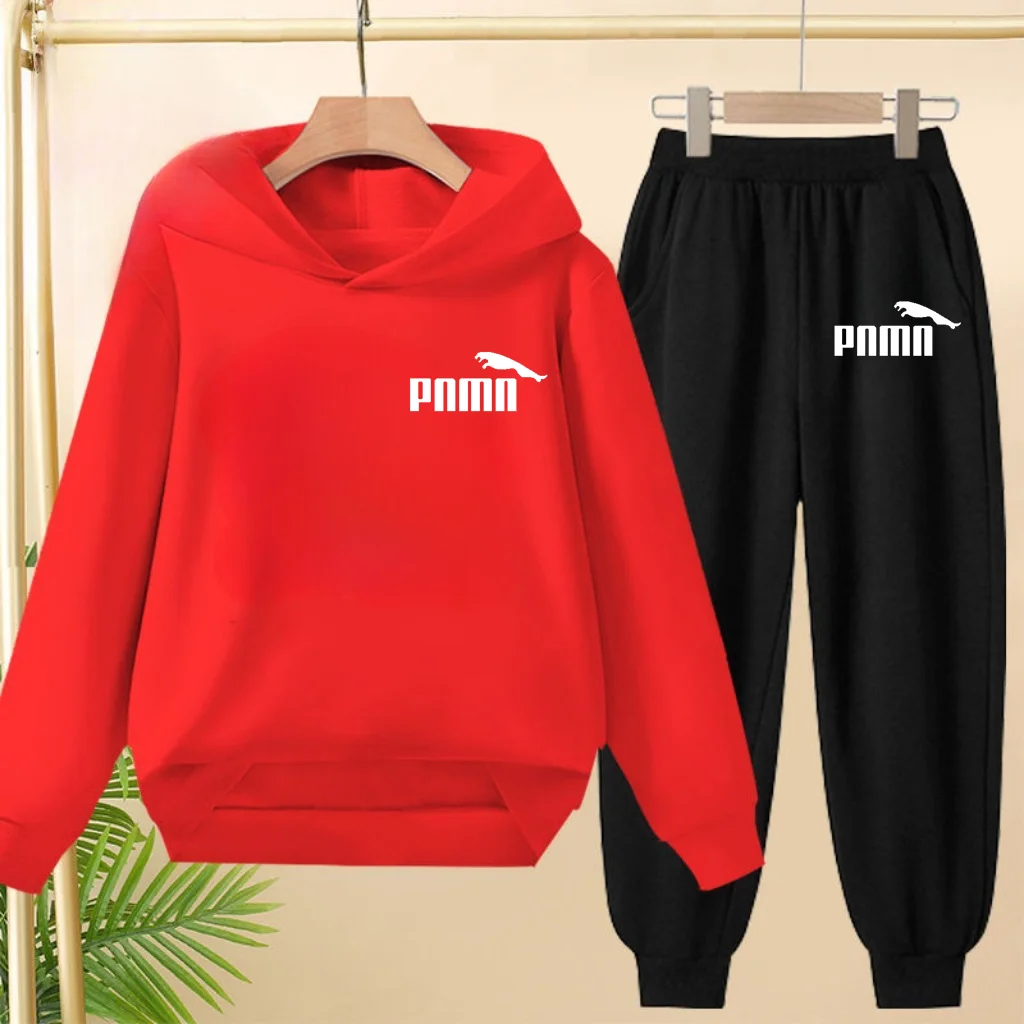 

Leisure Children Hoodie Sportswear With Classic Prints Simple Elements Breathable Versatile Two-piece Set For Both Boy And Girl