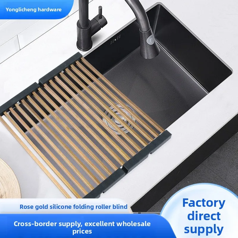 Foldable Roll-Up Sink Drying Rack Stainless Steel Silicone Dish Drainer Adjustable Compact Over-Sink Counter Mat Washing