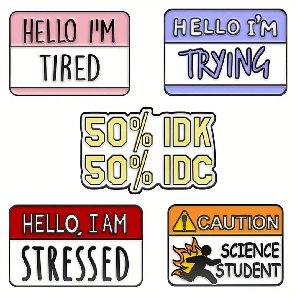 Funny Emotional Text Brooch STRESSED/TIRED Fun Slogan Pin Clothes Bags Decorations Pins Badges