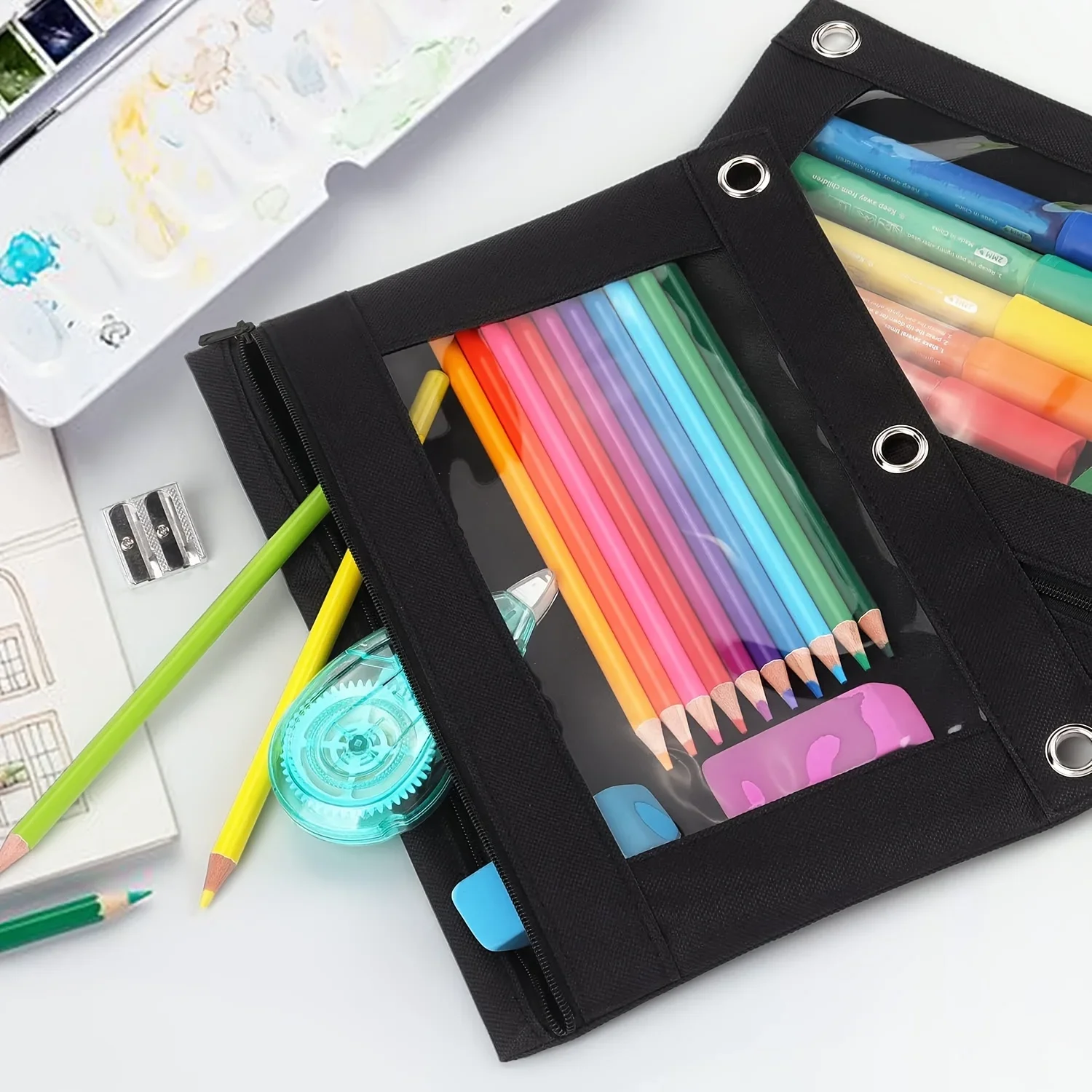 

2pcs Pencil Bag, Multi-bar Zipper Pencil Bag, Transparent Window File Bag