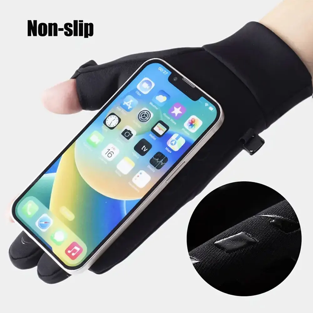Convertible Flip Finger Winter Gloves Touch Screen Non-slip Gloves Zipper Pocket Design Outdoor Fishing Cycling Riding Gloves