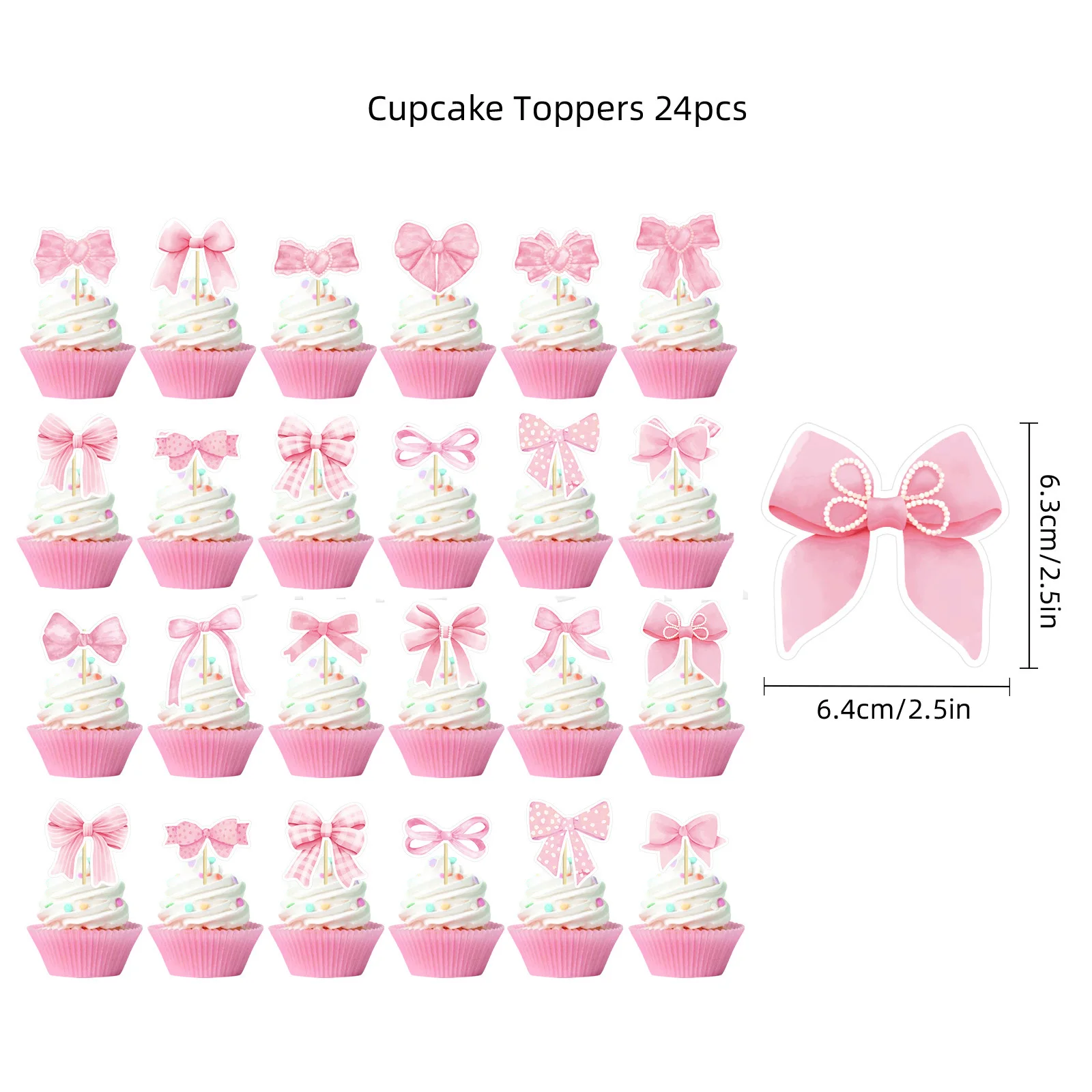 Kokardki do dekoracji ciast Różowa kokardka Happy Birthday Cake Toppers Girls Baby Shower Women Pink Coquette Themed Birthday Party Supplies — zdjęcie 3